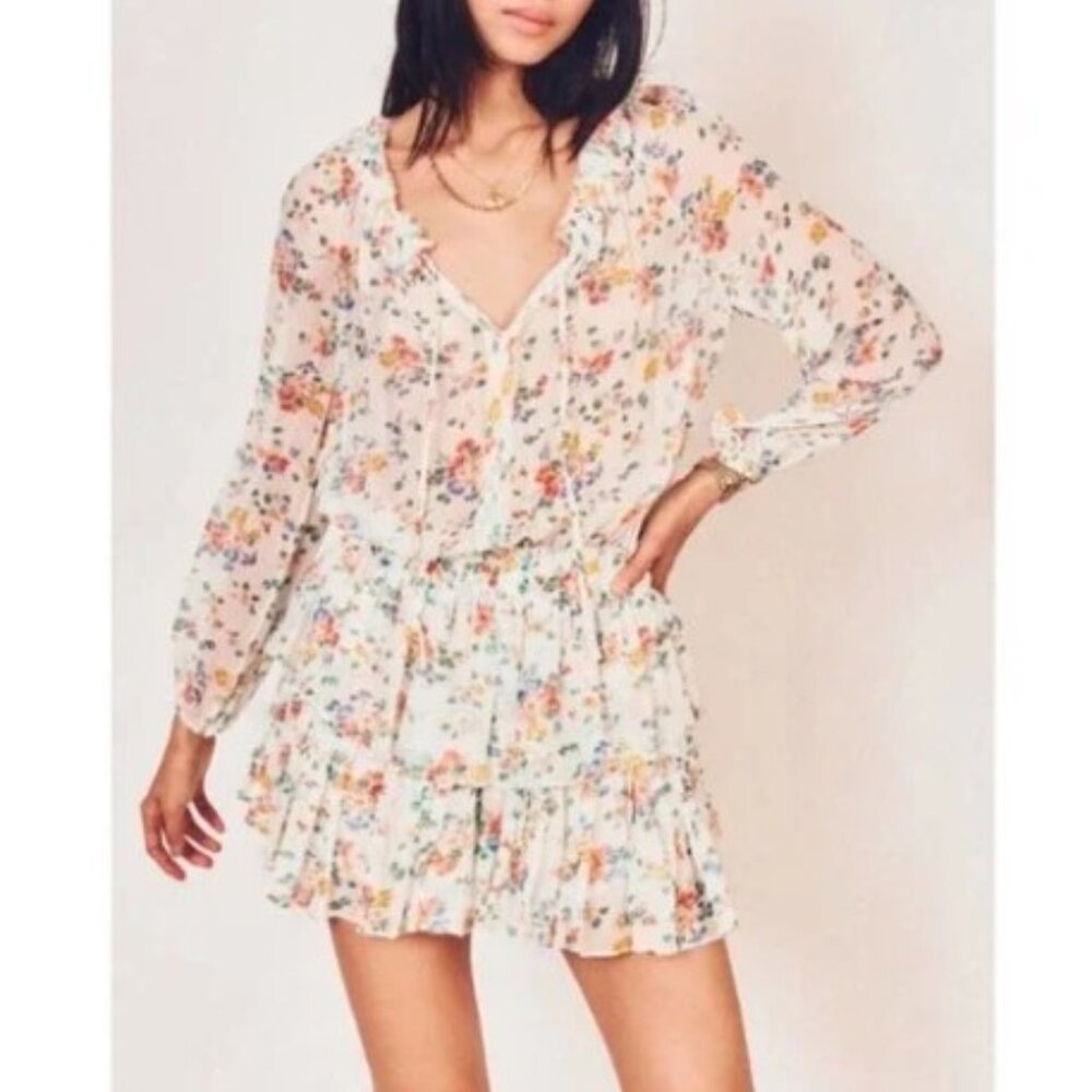 NWOT LOVESHACKFANCY Silk Popover Dress Ruffle in Floral Confetti (Size M)